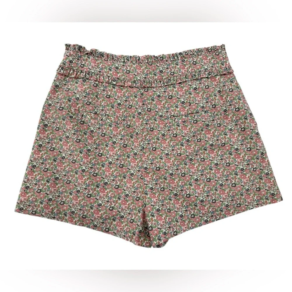 English Factory Micro Floral Ruffle Waist Shorts Red Trim Cottagecore Size Large